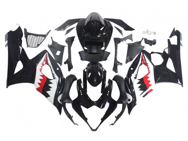 Rabatt Suzuki GSXR 1000 Motorrad Verkleidung 2005-2006 - Glanzendes Schwarz Rot Weiss Hai