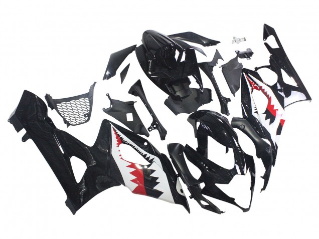 Rabatt Suzuki GSXR 1000 Motorrad Verkleidung 2005-2006 - Glanzendes Schwarz Rot Weiss Hai