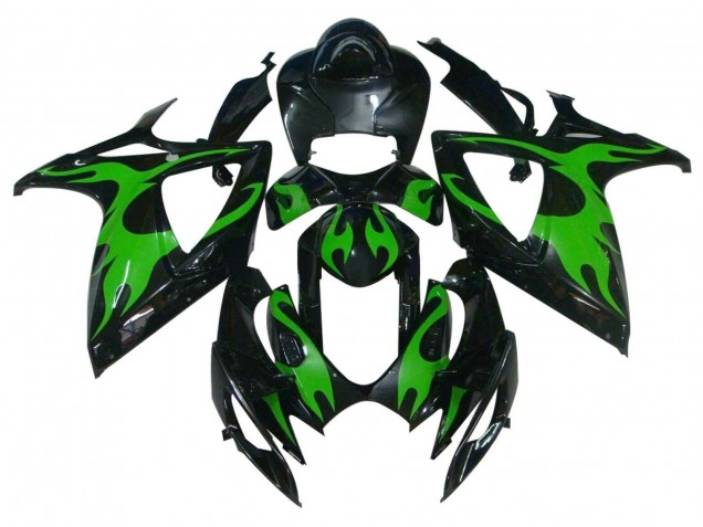 Rabatt Suzuki GSXR 600 / GSXR 750 Motorrad Verkleidung 2004-2005 - Glanzendes Schwarz Grun Flamme