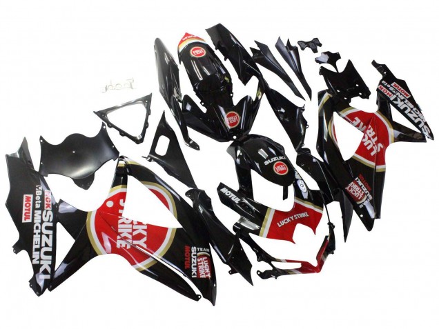 Rabatt Suzuki GSXR 600 / GSXR 750 Motorrad Verkleidung 2008-2010 - Glanzendes Schwarz Rot Weiss Motul Lucky Strike