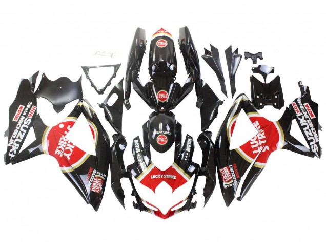 Rabatt Suzuki GSXR 600 / GSXR 750 Motorrad Verkleidung 2008-2010 - Glanzendes Schwarz Rot Weiss Motul Lucky Strike