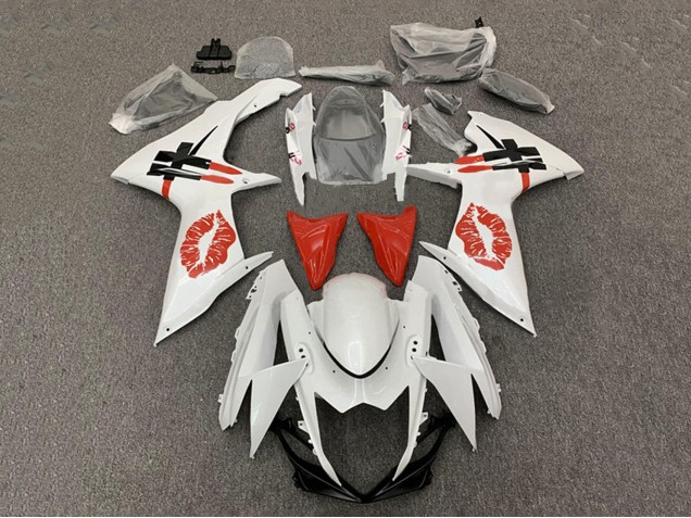 Rabatt Suzuki GSXR 600 / GSXR 750 Motorrad Verkleidung 2008-2010 - Weiss Rot Lipstick