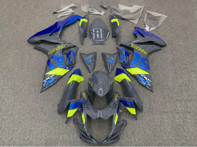 Rabatt Suzuki GSXR 600 / GSXR 750 Motorrad Verkleidung 2011-2024 - Dunkel Nardo Grau Blau Fluoreszierendes Gelb
