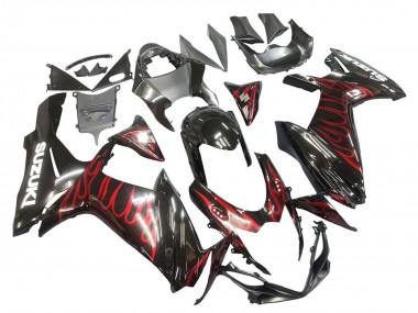 Rabatt Suzuki GSXR 600 / GSXR 750 Motorrad Verkleidung 2011-2024 - Glanzendes Schwarz Rot Flamme