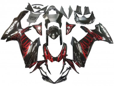 Rabatt Suzuki GSXR 600 / GSXR 750 Motorrad Verkleidung 2011-2024 - Glanzendes Schwarz Rot Flamme