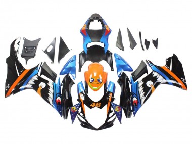 Rabatt Suzuki GSXR 600 / GSXR 750 Motorrad Verkleidung 2011-2024 - Hellblau Orange Schwarz Weiss Hai 46