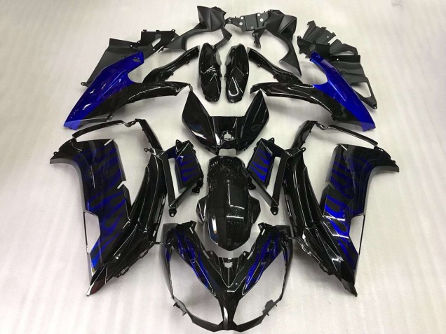 Rabatt Kawasaki EX650 Motorrad Verkleidung 2012-2016 - Glanzendes Schwarz Blau Flamme