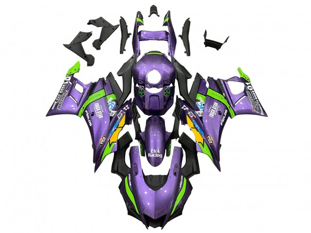 Rabatt Yamaha YZF R3/R25 Motorrad Verkleidung 2019-2021 - Lila Grun Weiss EVA Rennen
