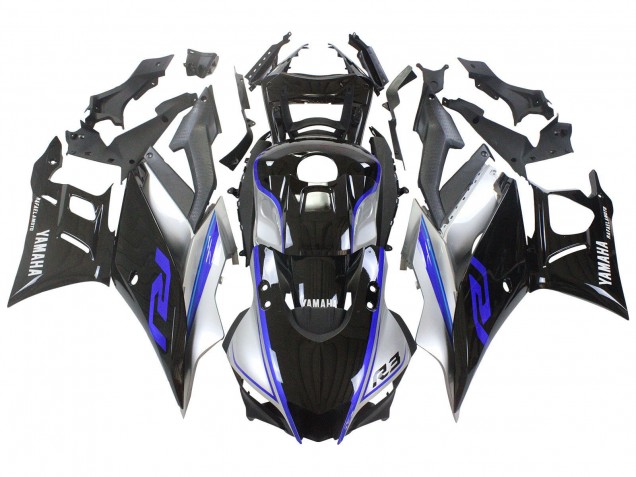 Rabatt Yamaha YZF R3/R25 Motorrad Verkleidung 2022-2024 - Silber Blau Glanzendes Schwarz