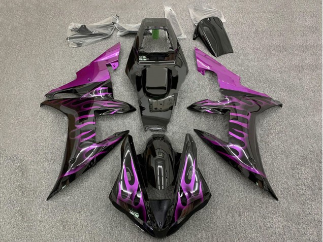 Rabatt Yamaha YZF 1000 R1 Motorrad Verkleidung 2002-2003 - Glanzendes Schwarz Lila Flamme