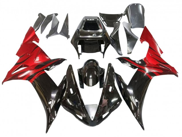 Rabatt Yamaha YZF 1000 R1 Motorrad Verkleidung 2002-2003 - Glanzendes Schwarz Rot Flamme