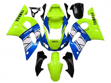 Rabatt Yamaha YZF 600 R6 Motorrad Verkleidung 1998-2002 - Neon Grun Blau Weiss Champions