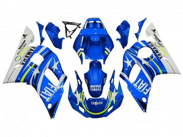 Rabatt Yamaha YZF 600 R6 Motorrad Verkleidung 1998-2002 - Weiss Blau Neon Gelb Fiat Motul Michelin