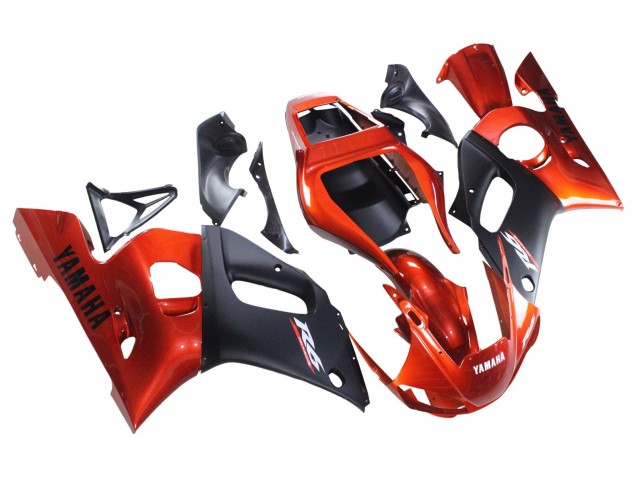 Rabatt Yamaha YZF 600 R6 Motorrad Verkleidung 1998-2002 - Orange Matt Schwarz
