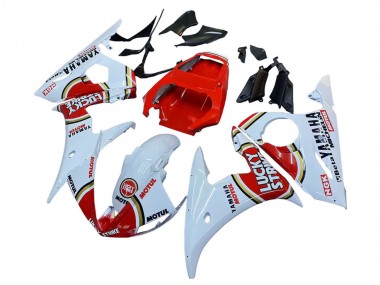 Rabatt Yamaha YZF R6S Motorrad Verkleidung 2006-2009 - Weiss Rot Lucky Strike Motul