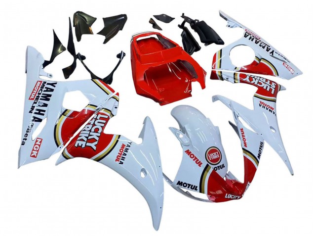 Rabatt Yamaha YZF R6S Motorrad Verkleidung 2006-2009 - Weiss Rot Lucky Strike Motul