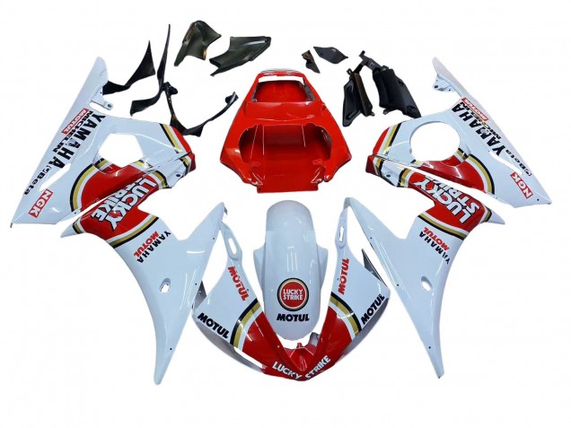Rabatt Yamaha YZF R6S Motorrad Verkleidung 2006-2009 - Weiss Rot Lucky Strike Motul