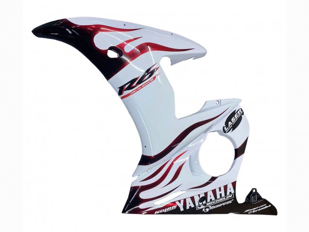 Rabatt Yamaha YZF R6S Motorrad Verkleidung 2006-2009 - Weiss mit Dunkel Schwarz Flamme