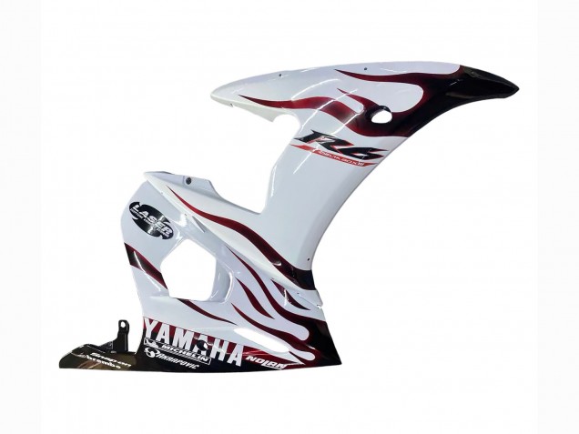 Rabatt Yamaha YZF R6S Motorrad Verkleidung 2006-2009 - Weiss mit Dunkel Schwarz Flamme