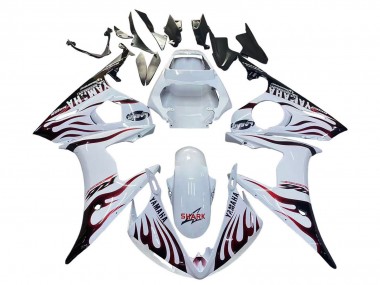 Rabatt Yamaha YZF R6S Motorrad Verkleidung 2006-2009 - Weiss mit Dunkel Schwarz Flamme