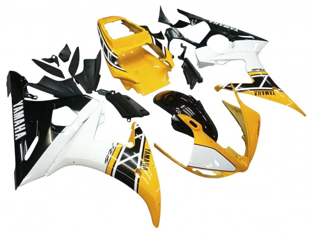Rabatt Yamaha YZF R6S Motorrad Verkleidung 2006-2009 - Gelb Weiss Glanzendes Schwarz