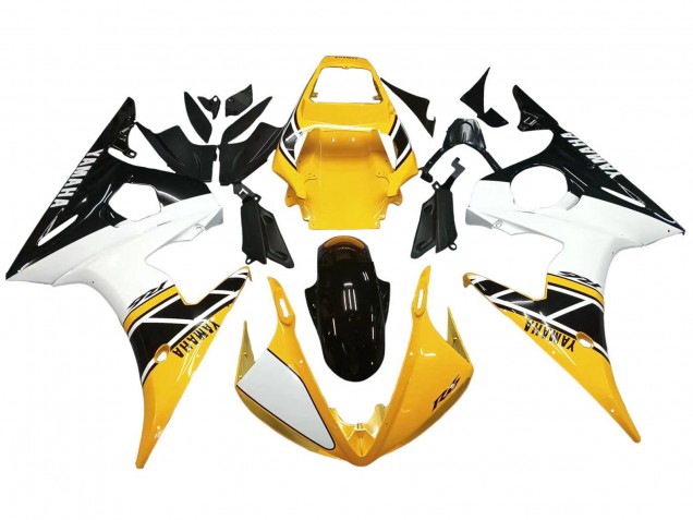 Rabatt Yamaha YZF R6S Motorrad Verkleidung 2006-2009 - Gelb Weiss Glanzendes Schwarz