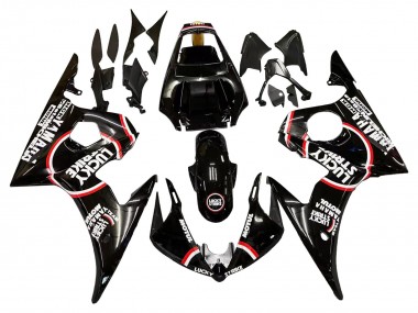 Rabatt Yamaha YZF R6S Motorrad Verkleidung 2006-2009 - Glanzendes Schwarz Rot Weiss Lucky Strike Motul