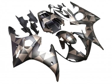Rabatt Yamaha YZF R6S Motorrad Verkleidung 2006-2009 - Grau Matt Schwarz Geometric