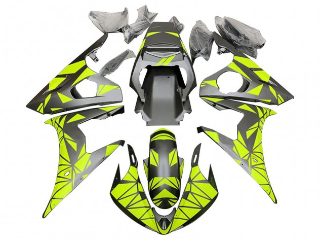 Rabatt Yamaha YZF R6S Motorrad Verkleidung 2006-2009 - Neon Grun Matt Schwarz Geometric