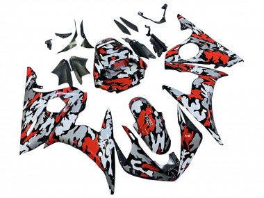 Rabatt Yamaha YZF R6S Motorrad Verkleidung 2006-2009 - Schwarz Rot Grau Camouflage