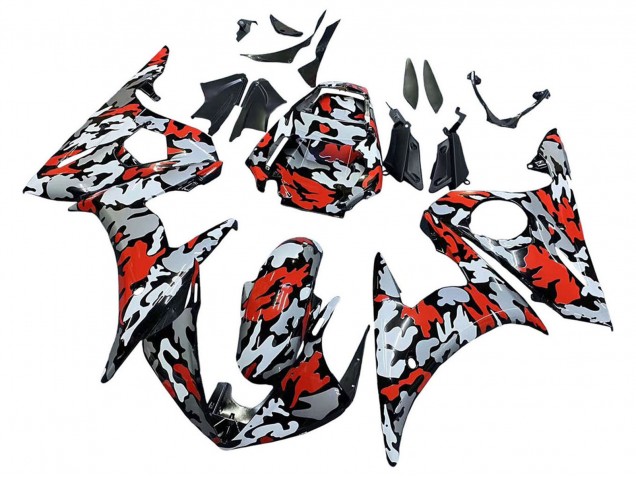 Rabatt Yamaha YZF R6S Motorrad Verkleidung 2006-2009 - Schwarz Rot Grau Camouflage
