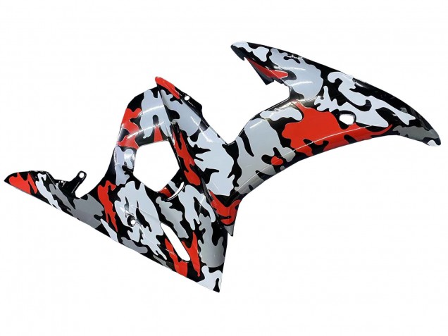 Rabatt Yamaha YZF R6S Motorrad Verkleidung 2006-2009 - Schwarz Rot Grau Camouflage