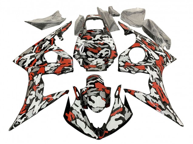 Rabatt Yamaha YZF R6S Motorrad Verkleidung 2006-2009 - Schwarz Rot Grau Camouflage