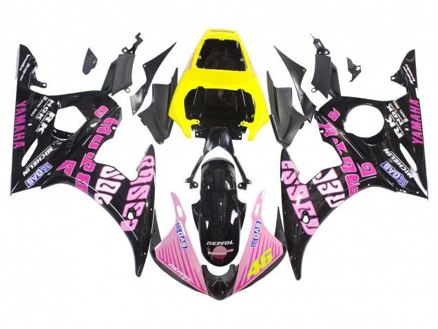 Rabatt Yamaha YZF 600 R6 Motorrad Verkleidung 2005 - Schwarz Rosa Gelb Repsol 46