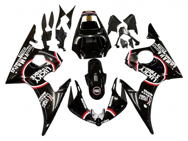 Rabatt Yamaha YZF 600 R6 Motorrad Verkleidung 2005 - Glanzendes Schwarz Weiss Lucky Strike Motul