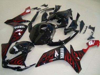 Rabatt Yamaha YZF R1 Motorrad Verkleidung 2007-2008 - Glanzendes Schwarz Rot Flamme