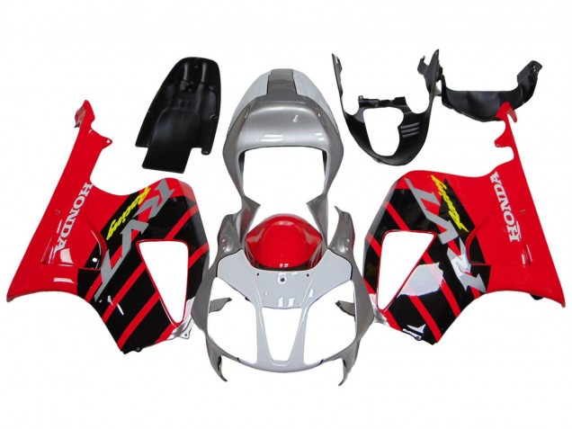 Rabatt Honda VTR1000 Motorrad Verkleidung 2000-2006 - Silber Rot Schwarz Streifen Rennen