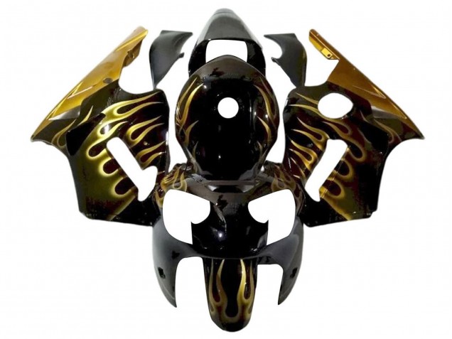 Rabatt Kawasaki ZX12R Motorrad Verkleidung 2000-2001 - Glanzendes Schwarz Gold Flamme
