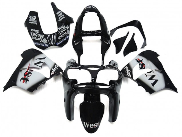 Rabatt Kawasaki ZX9R Motorrad Verkleidung 2002-2003 - Glanzendes Schwarz Weiss West