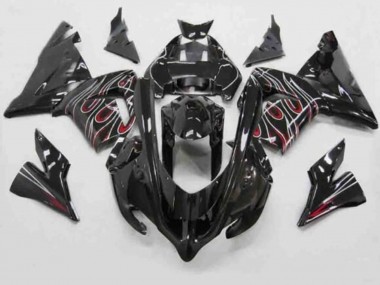 Rabatt Kawasaki ZX10R Motorrad Verkleidung 2004-2005 - Schwarz Rot Weiss Flamme