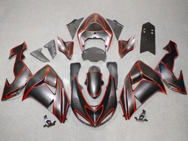 Rabatt Kawasaki ZX10R Motorrad Verkleidung 2006-2007 - Matt Schwarz Rot PinStreifen