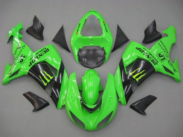 Rabatt Kawasaki ZX10R Motorrad Verkleidung 2006-2007 - Grun Glanzendes Schwarz Monster Dunlop