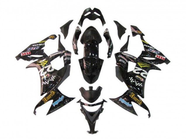 Rabatt Kawasaki ZX10R Motorrad Verkleidung 2008-2010 - Glanzendes Schwarz Blau Gelb Monster