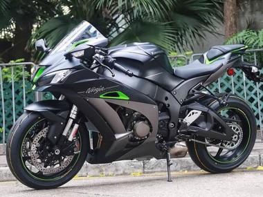 Rabatt Kawasaki ZX10R Motorrad Verkleidung 2016-2020 - Matt Schwarz Grun Silber