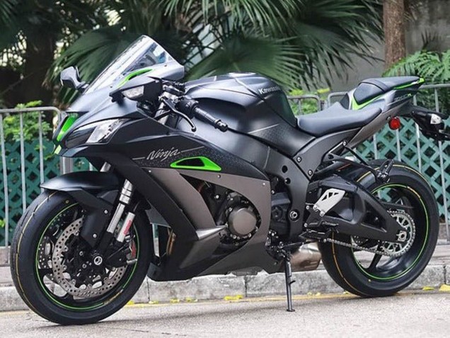 Rabatt Kawasaki ZX10R Motorrad Verkleidung 2016-2020 - Matt Schwarz Grun Silber