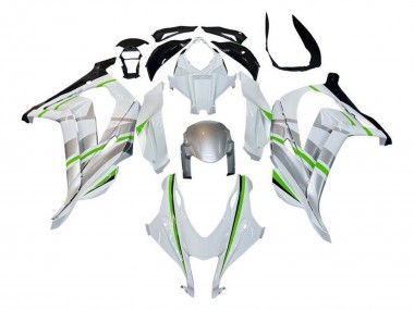 Rabatt Kawasaki ZX10R Motorrad Verkleidung 2016-2020 - Weiss Silber Grun Streifen