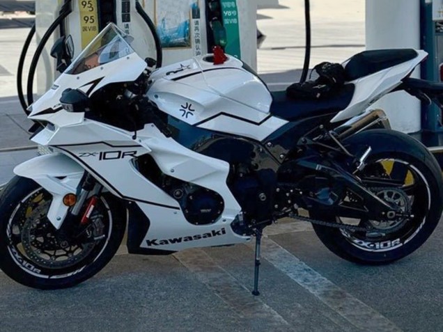 Rabatt Kawasaki ZX10R Motorrad Verkleidung 2021-2025 - Weiss Schwarz Streifen