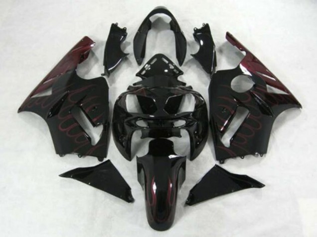 Rabatt Kawasaki ZX12R Motorrad Verkleidung 2002-2006 - Glanzendes Schwarz Burgundy Flamme