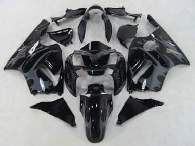 Rabatt Kawasaki ZX12R Motorrad Verkleidung 2002-2006 - Glanzendes Schwarz Grau Tribal