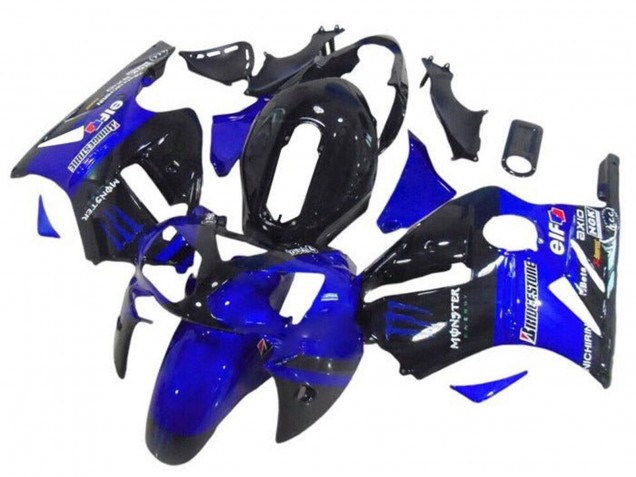Rabatt Kawasaki ZX12R Motorrad Verkleidung 2002-2006 - Blau Glanzendes Schwarz Elf Bridgestone Monster
